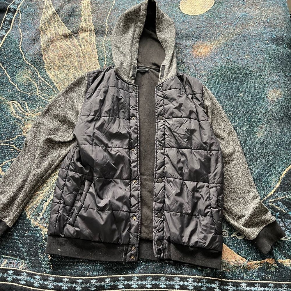 Ocean Current Women’s Puffer Jacket XL Black Gray Two Tone Button Up Hoodie Y2K